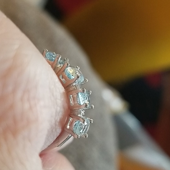 Solid .925 SS Genuine Diamond/Blue Topaz Ring - Picture 5 of 10